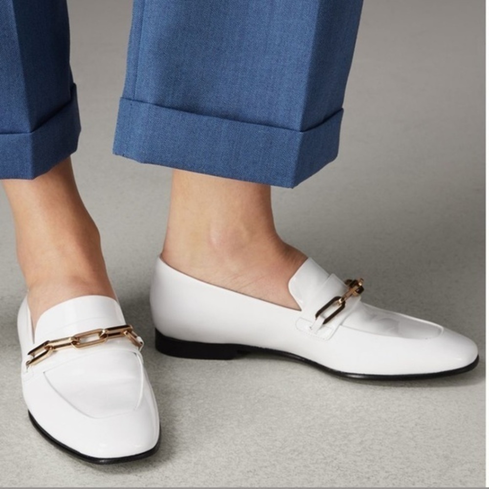 BURBERRY Optic White Chillcot Patent Loafer 38